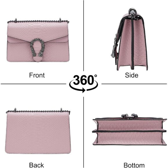 ⚡ Women's Light Pink Snake Vegan Leather Print Casual Satchel Crossbody Handbag - Picture 6 of 7